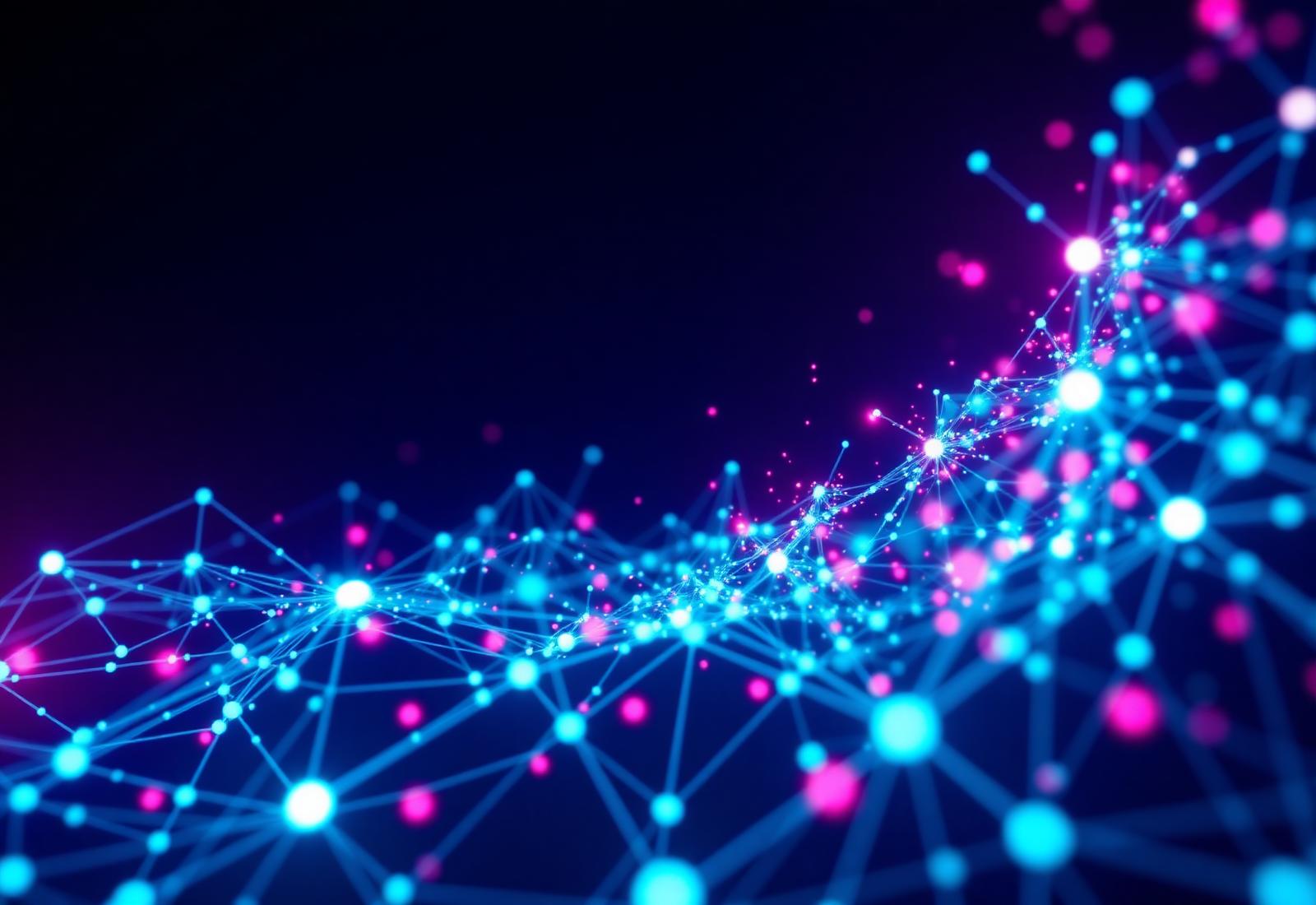 Glowing neural network of connected nodes